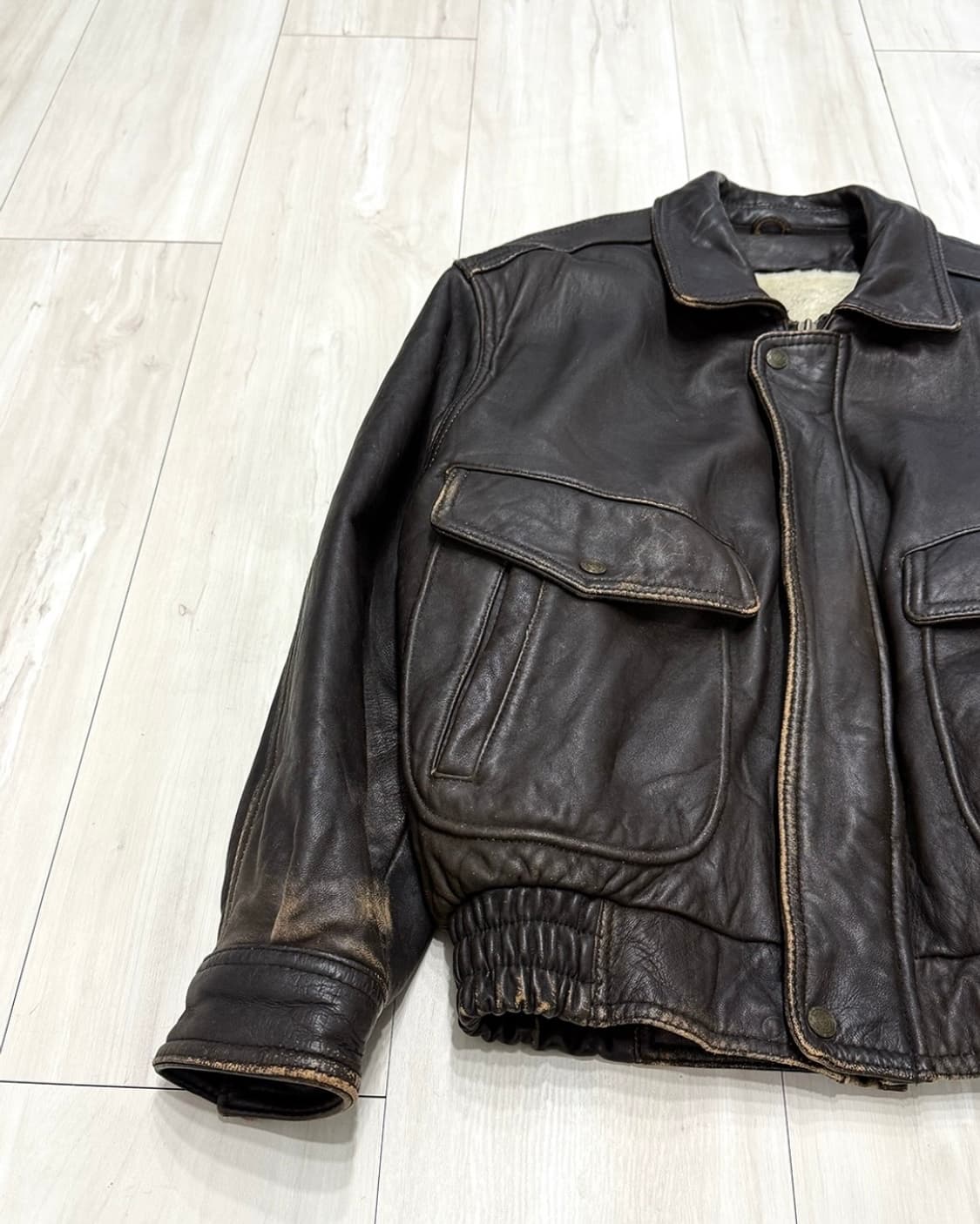 Deep Dark Brown Sheepskin Bomber Jacket 상품이미지8
