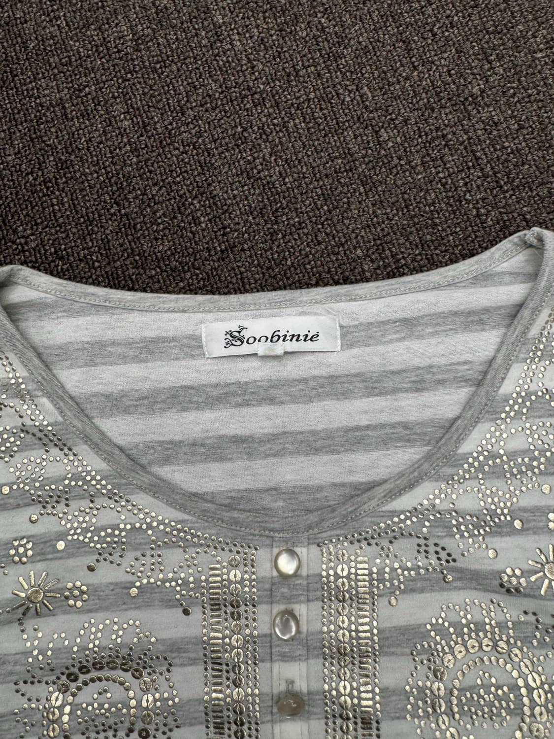 OS)Soobinie 빈티지 패턴 스트라이프 여성 반팔 상품이미지3