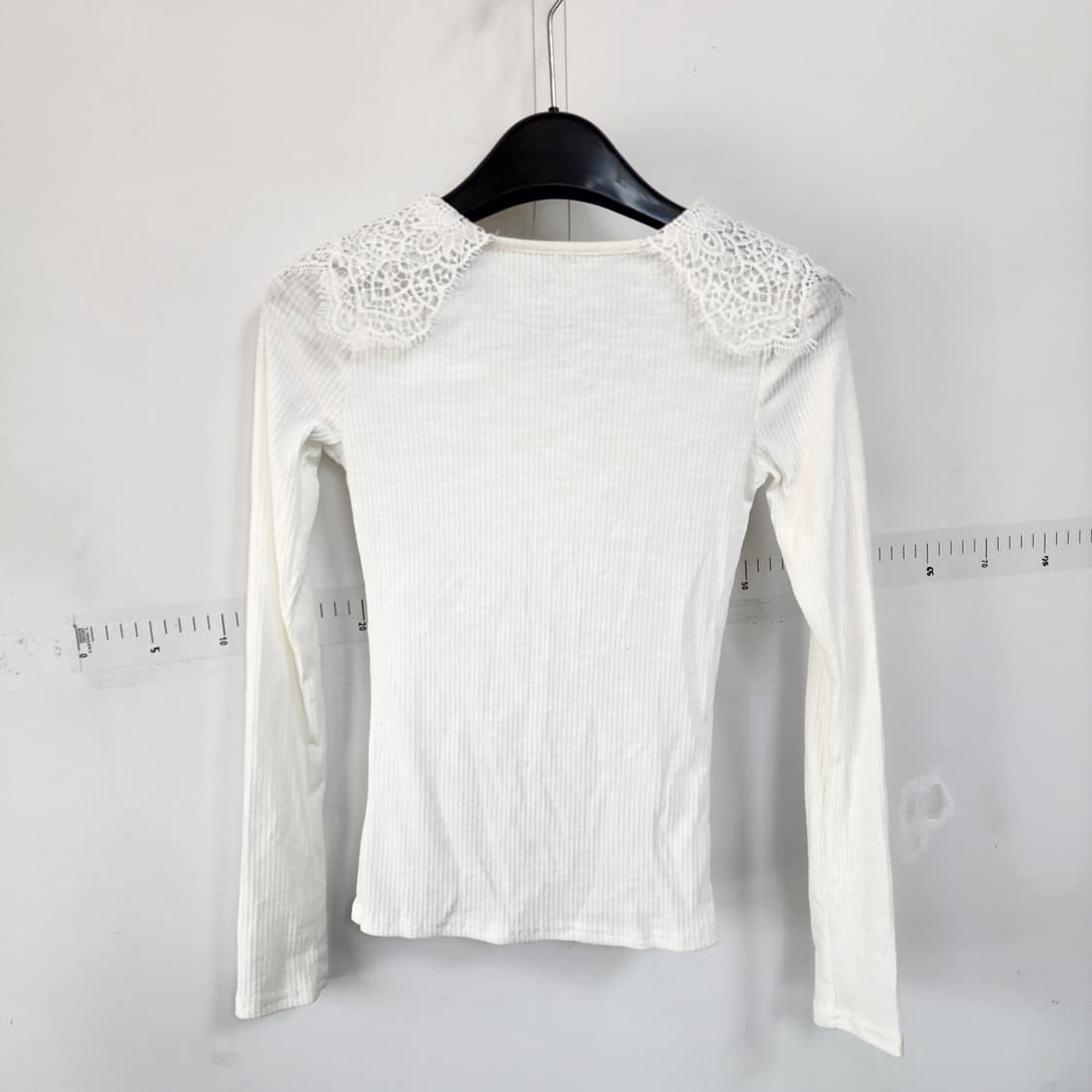레이스 카라 골지 긴팔 티셔츠 화이트 상품이미지4