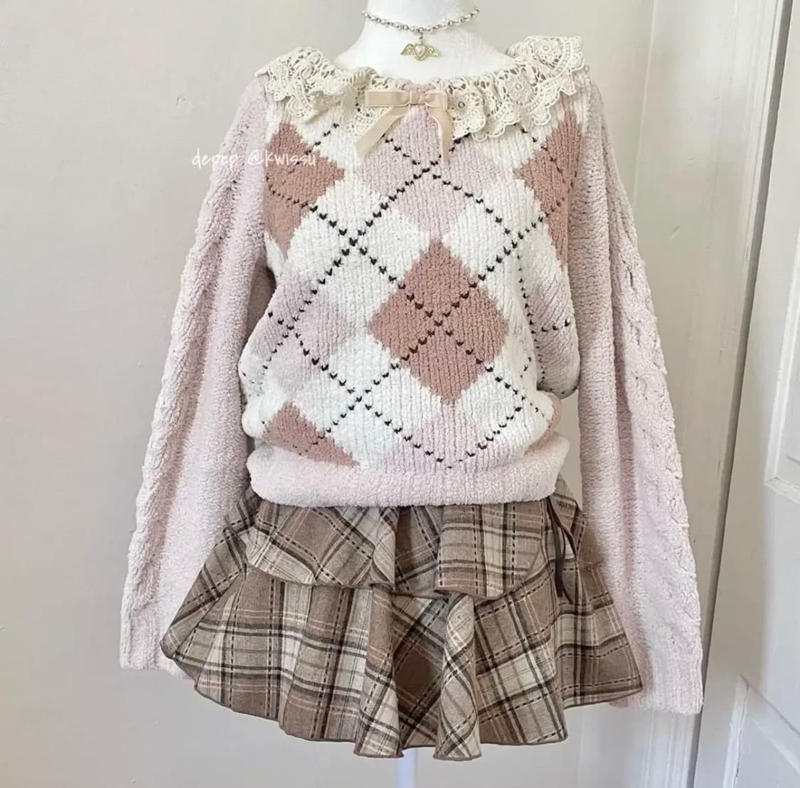 제시) 리즈리사 아가일 니트 고전 라떼가루 히메 짜잔시 교환가능 상품이미지1