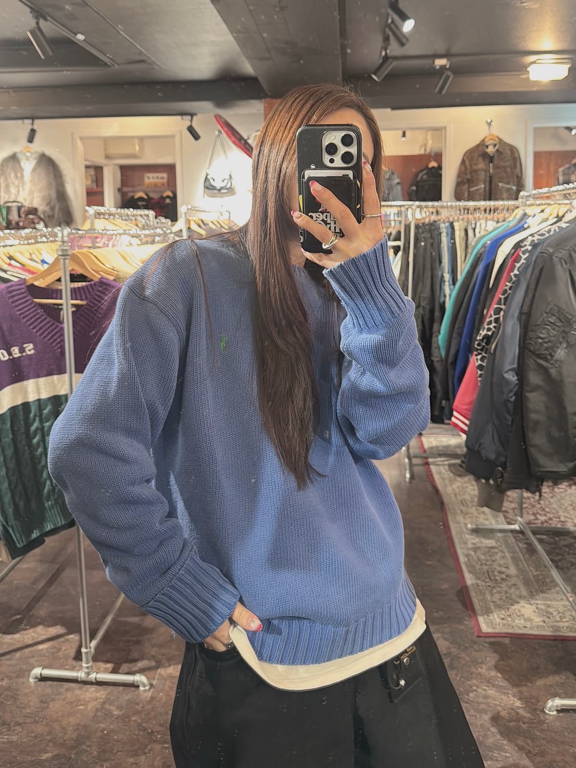 폴로 랄프로렌 빈티지 폴로 라운드넥 스카이블루 코튼 니트 M 상품이미지6