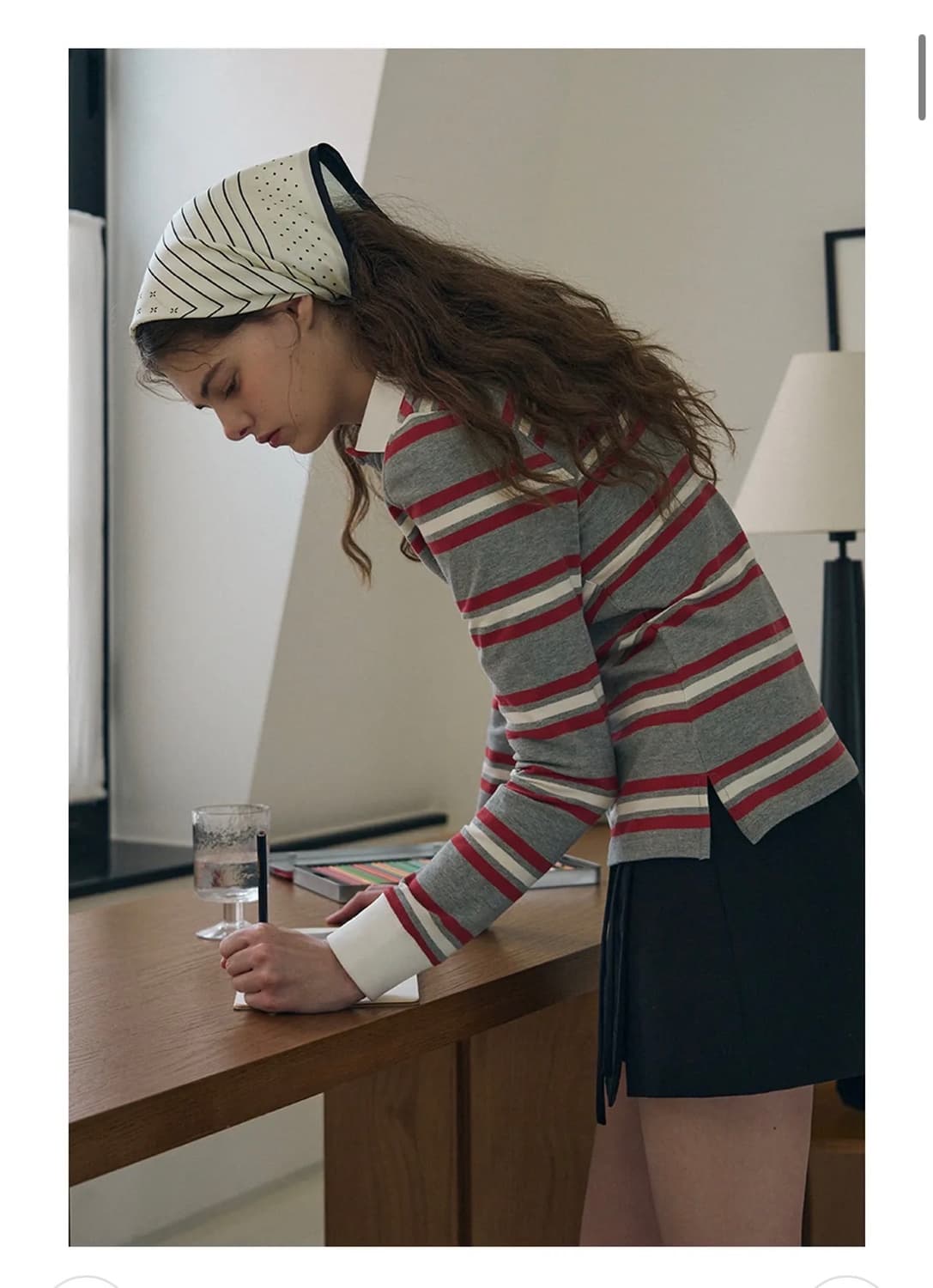 (새상품)(S) 드로우핏 우먼 멀티 스트라이프 슬림 카라 피케 티셔츠 [ 상품이미지4