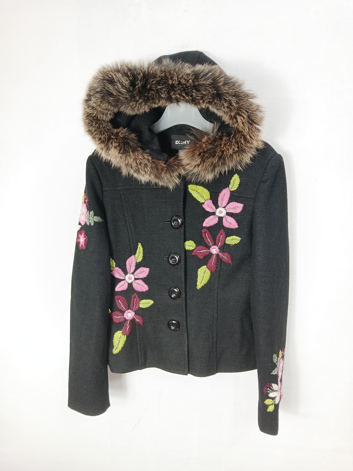 DKNY 빈티지 꽃 자수 후드 블랙자켓 85 XS 상품이미지4