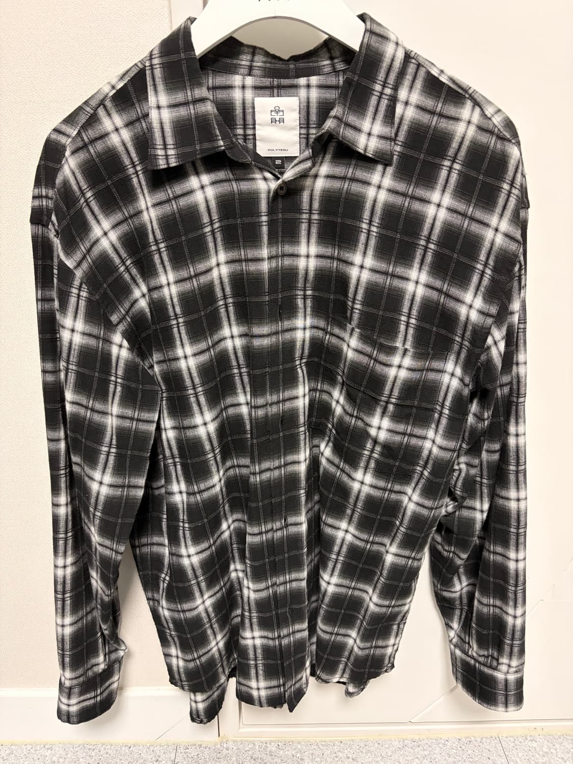 (2)폴리테루 루즈드 체크 셔츠 블랙 화이트  상품이미지2