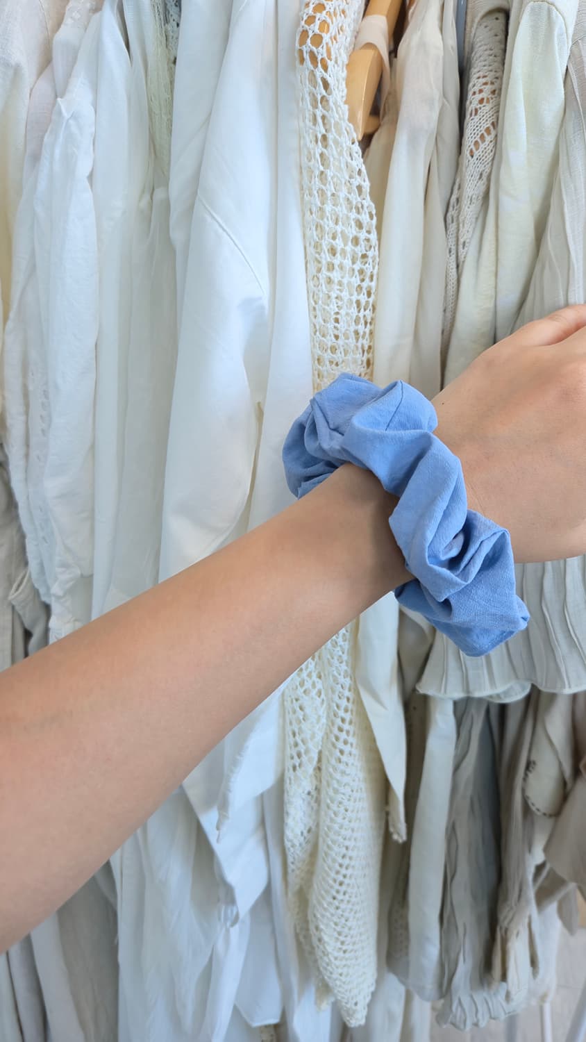 Small 무지 미니 곱창밴드 연하늘색 파스텔 면 헤어스크런치 상품이미지2