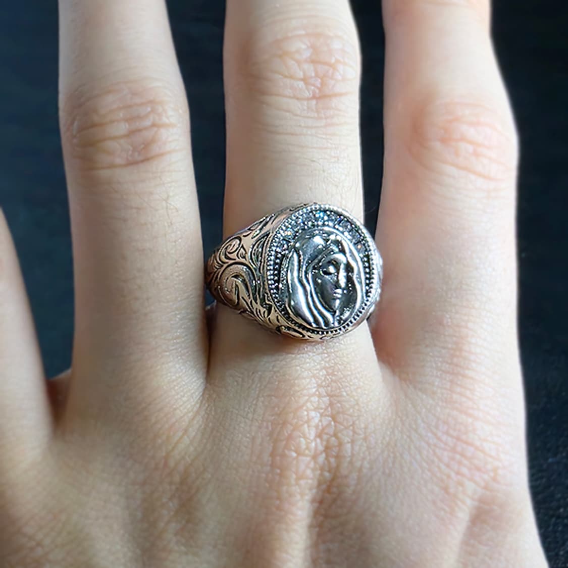 Virgin Mary 실버 빅사이즈 남자 빈티지 천주교 기독교 기도 반지 상품이미지6