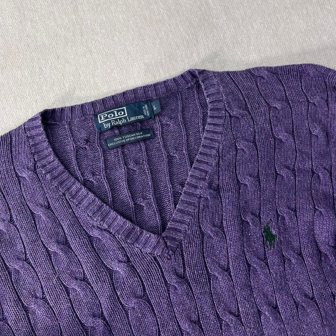 100 폴로랄프로렌 실크 꽈배기 브이넥 퍼플 니트 상품이미지2