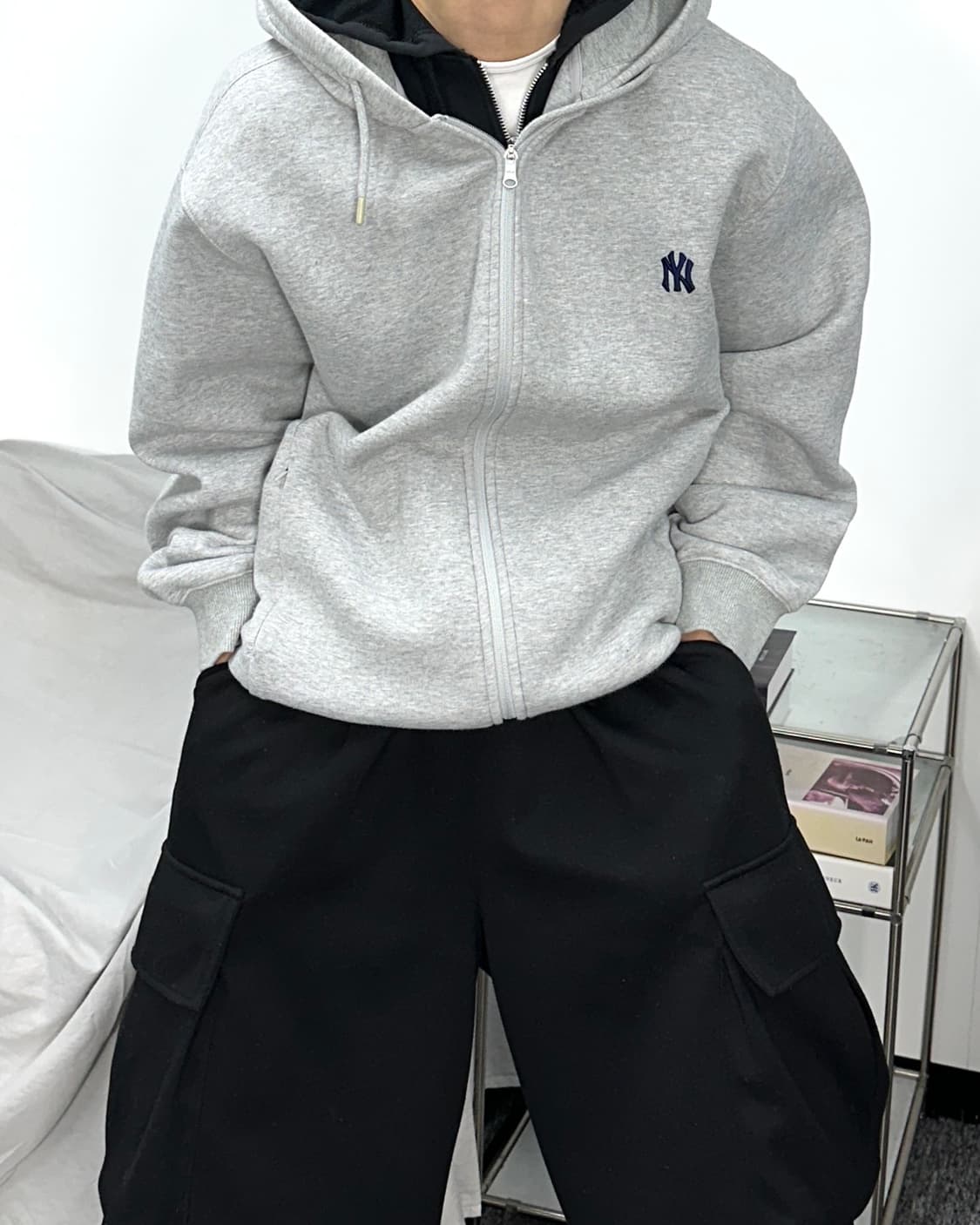 MLB 뉴욕 양키즈 그레이 스몰로고 후드집업 2XL 상품이미지1