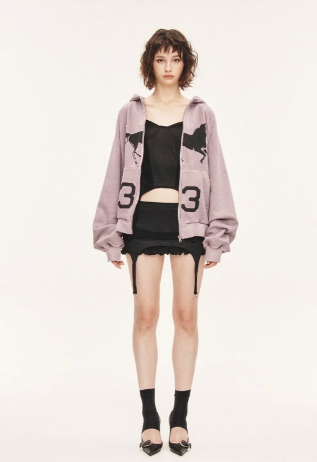(일괄) 쓰리타임즈 미드나잇 스터드 후드집업 + 가터 스커트 상품이미지3