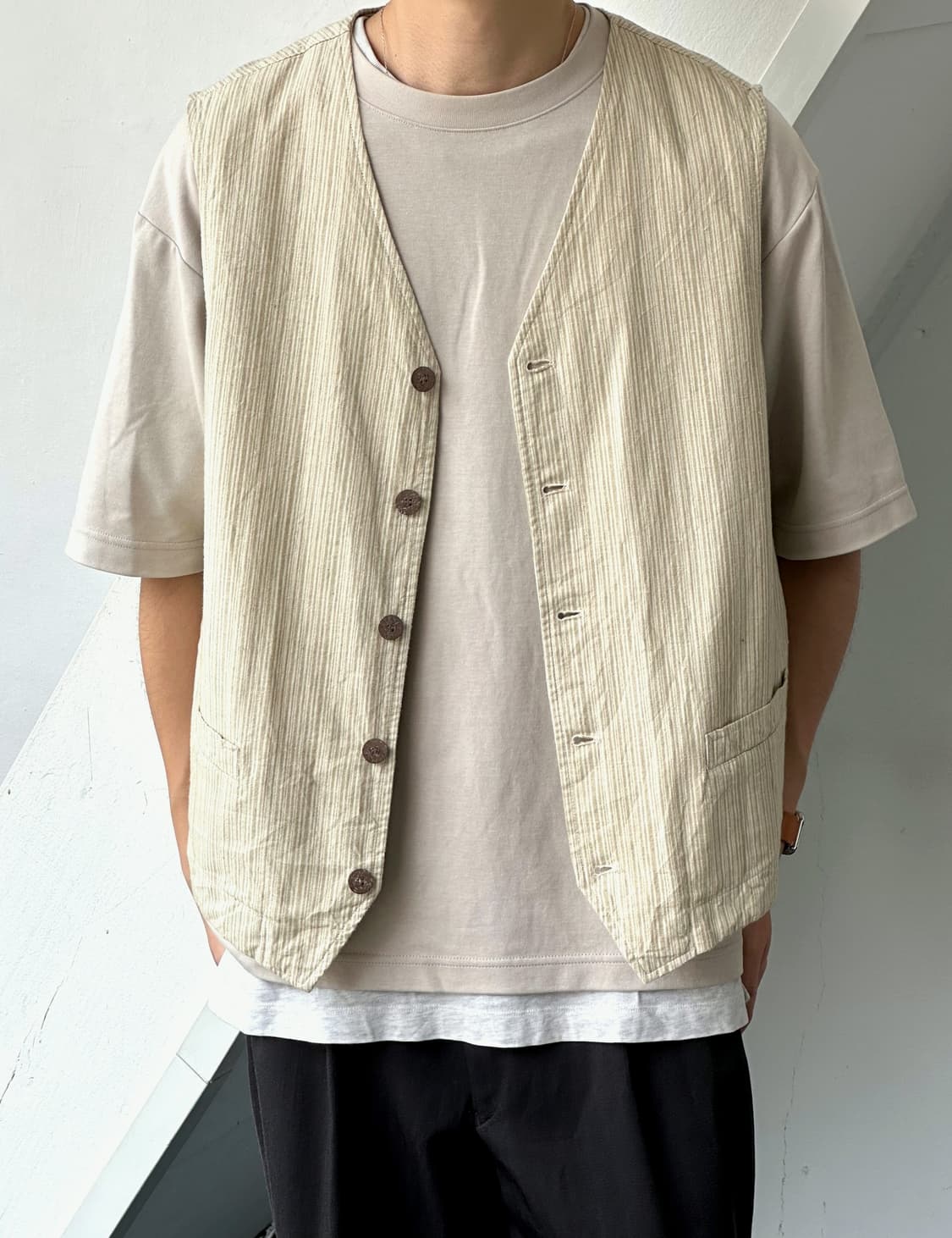 Linen cotton patterned design vest 상품이미지9
