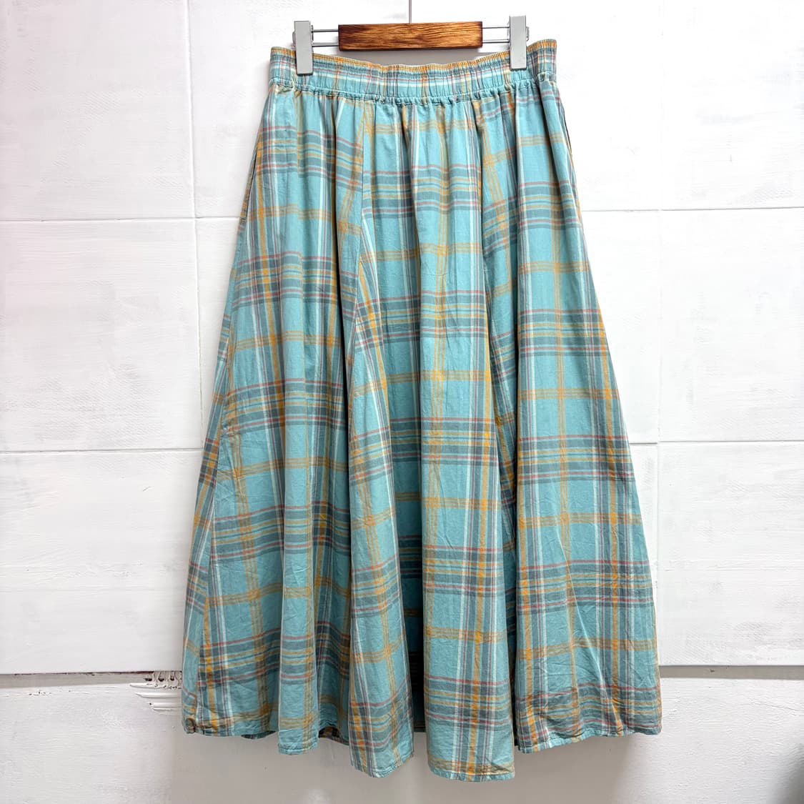 민트 코튼 체크 모리걸 키치 롱 스커트 L JPN 상품이미지4