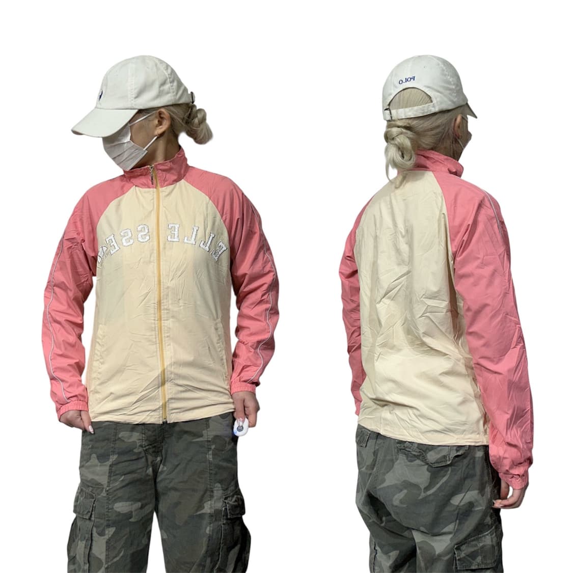 엘레쎄 베이지 핑크 배색 바람막이 자켓 M 상품이미지1