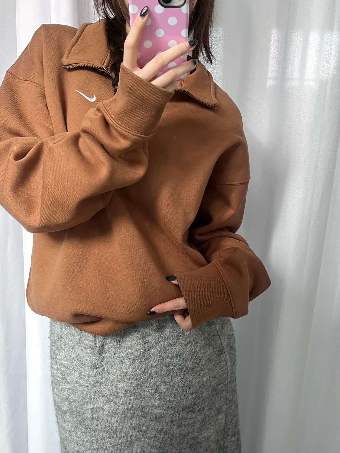 Nike 나이키 NRG 스우시로고 브라운컬러 반집업 맨투맨 상품이미지8