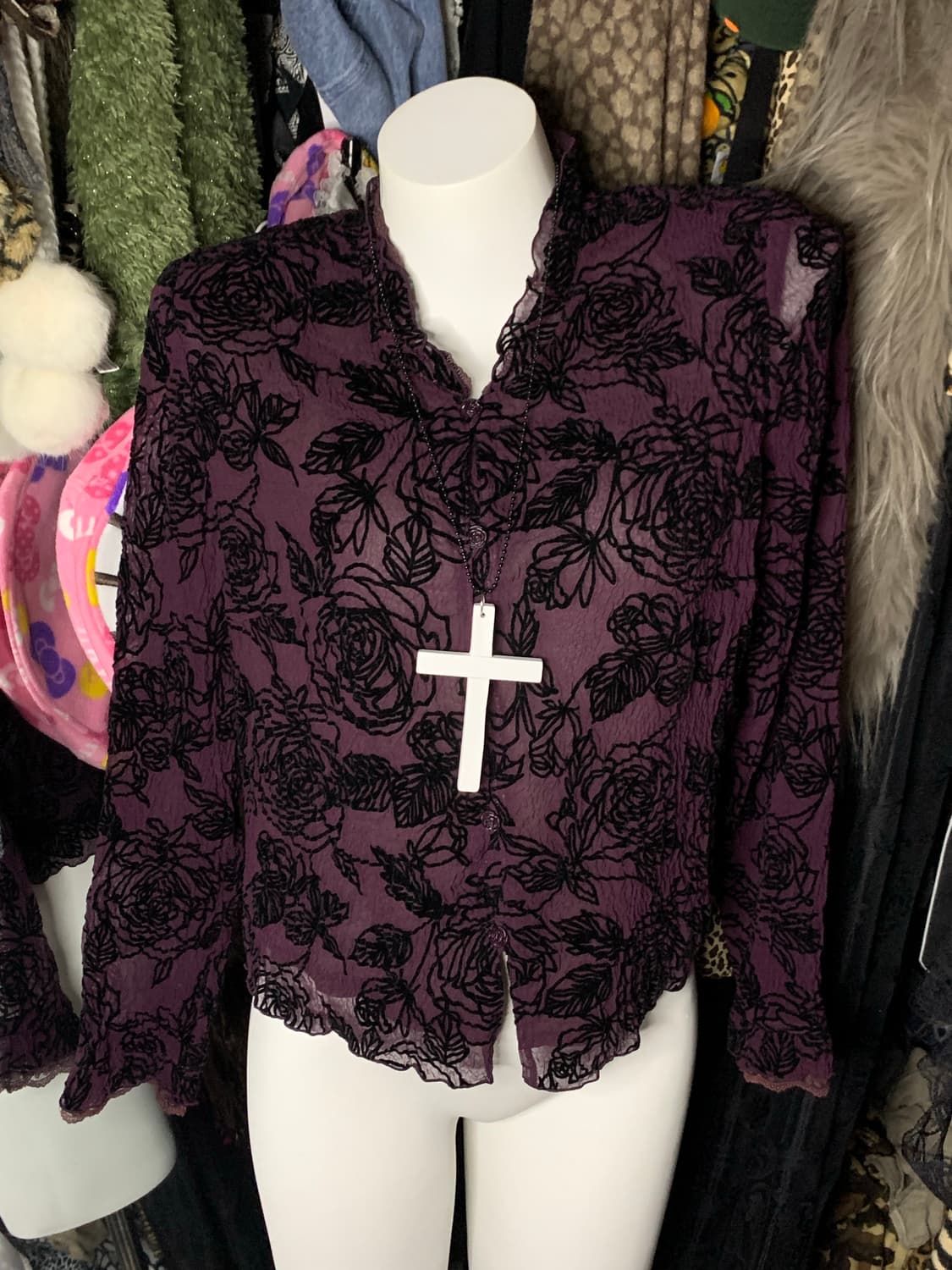 고스 로리 긱시크 오리엔탈 y2k 장미 블라우스 상품이미지1