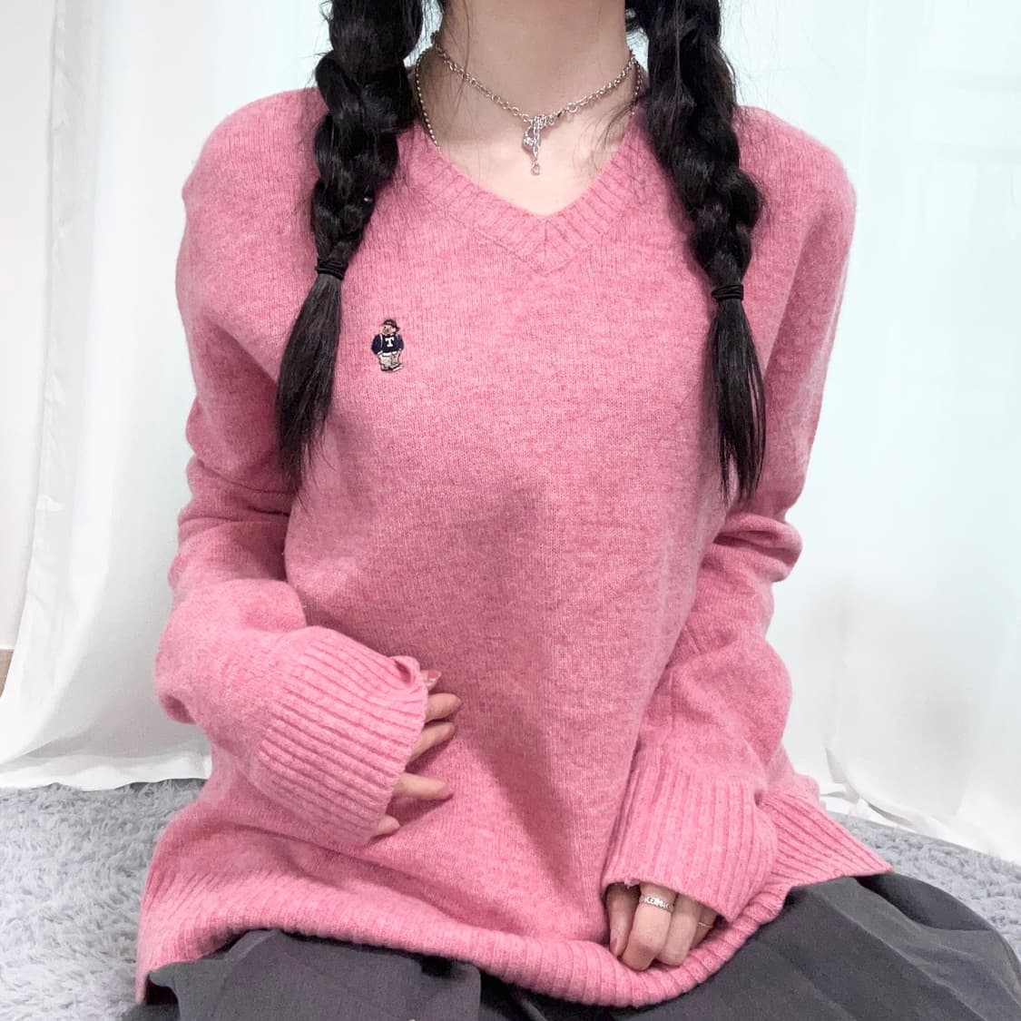 티니위니 핑크 브이넥 니트 상품이미지1