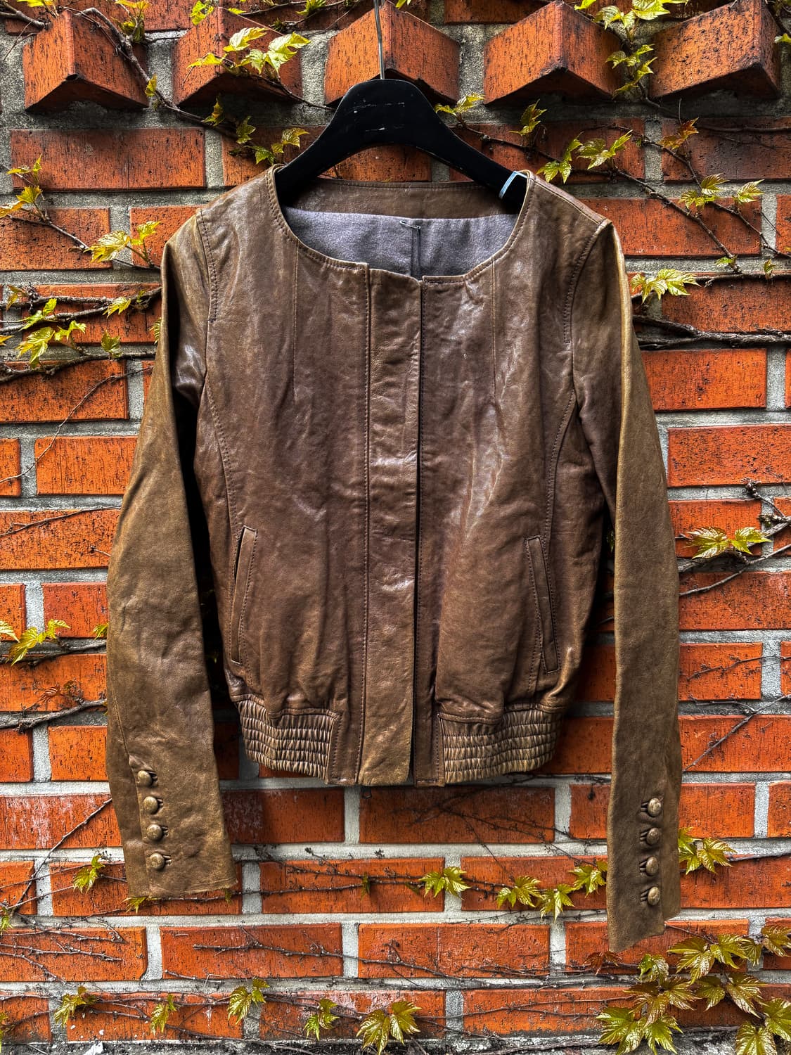 Vintage Brown Leather Zip Jacket  상품이미지5