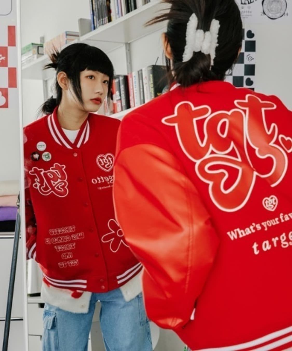 targetto TGT 타케토 레더 자수 오버핏 바시티 자켓 F 새상품 상품이미지5