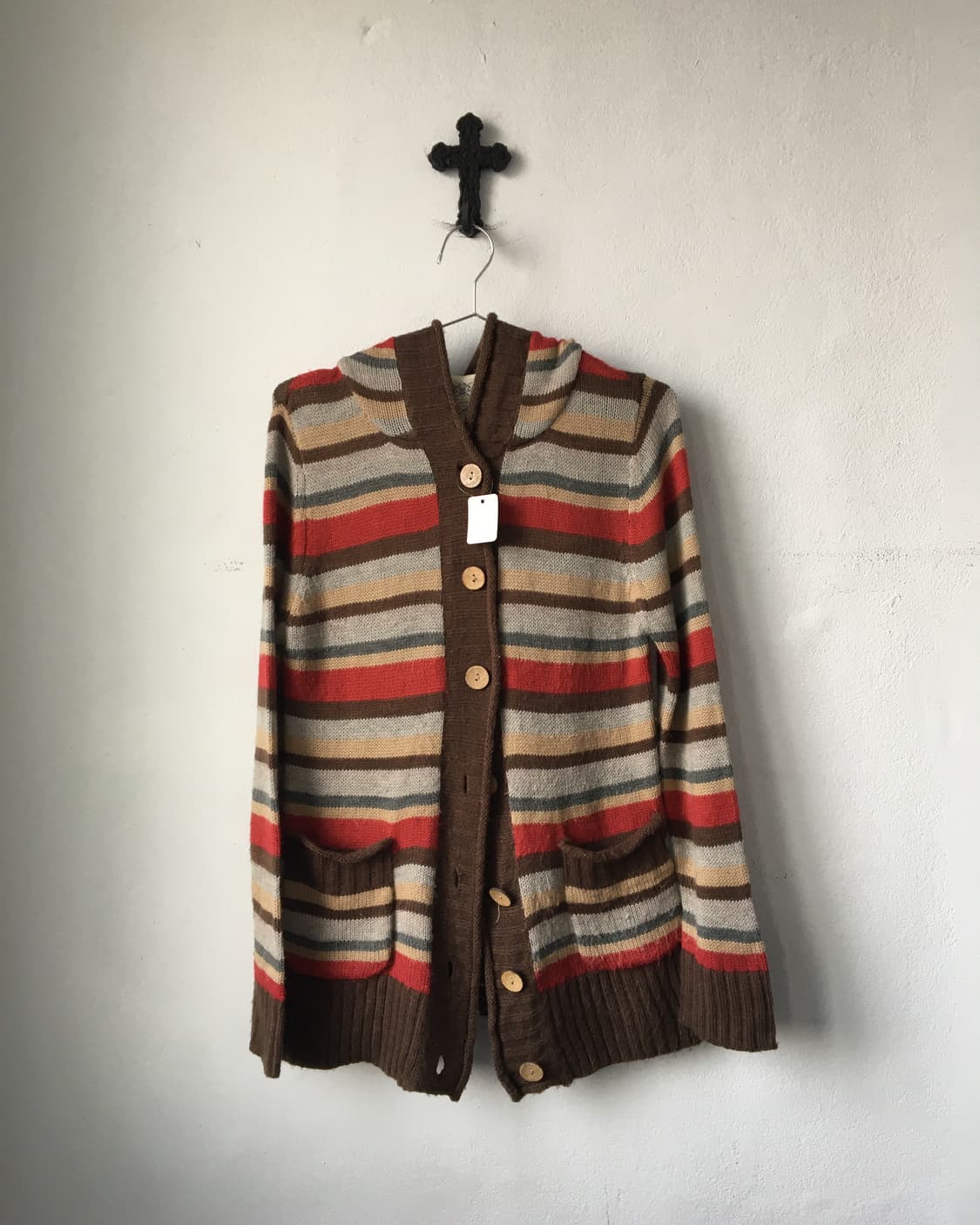 Stripe pattern hood knit cardigan 상품이미지2