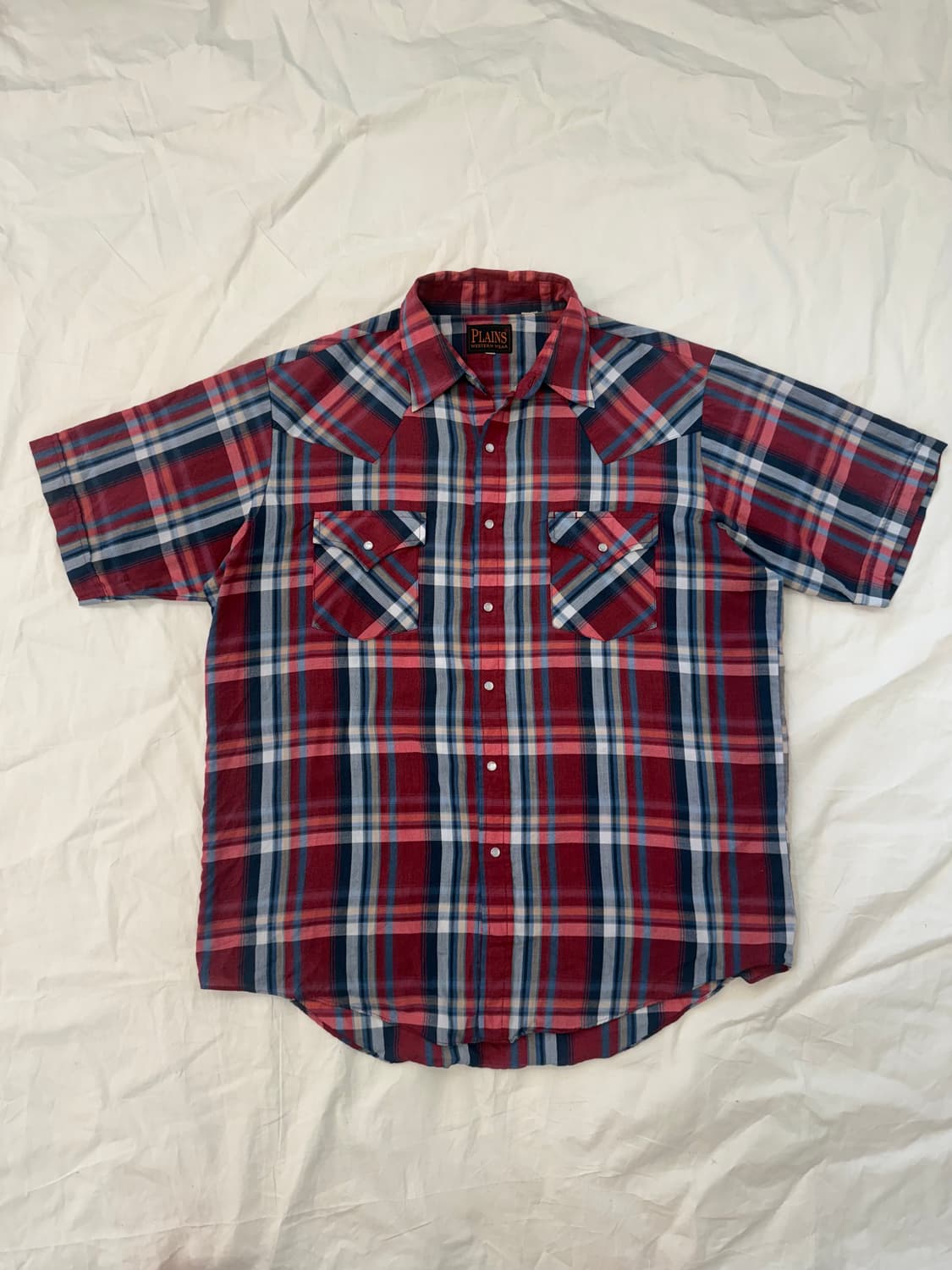 빈티지 웨스턴 셔츠 레드 체크 반팔 상품이미지2