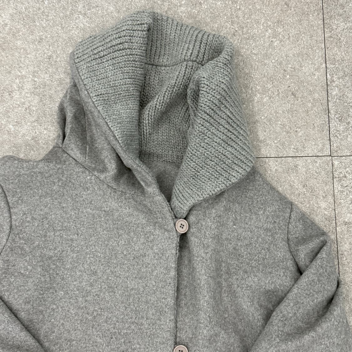 RA DO DA 니트 후드 배색 그레이 코트 상품이미지5