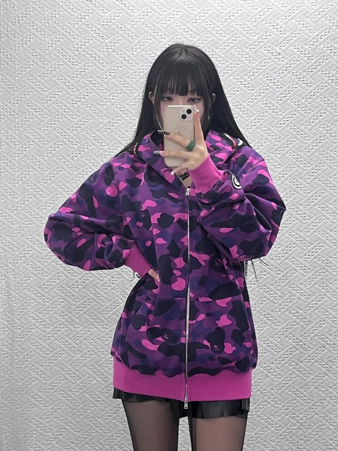 베이프 AAPE 스트릿 펑크 퍼플카모 샤크 후드집업 L C10113 상품이미지2