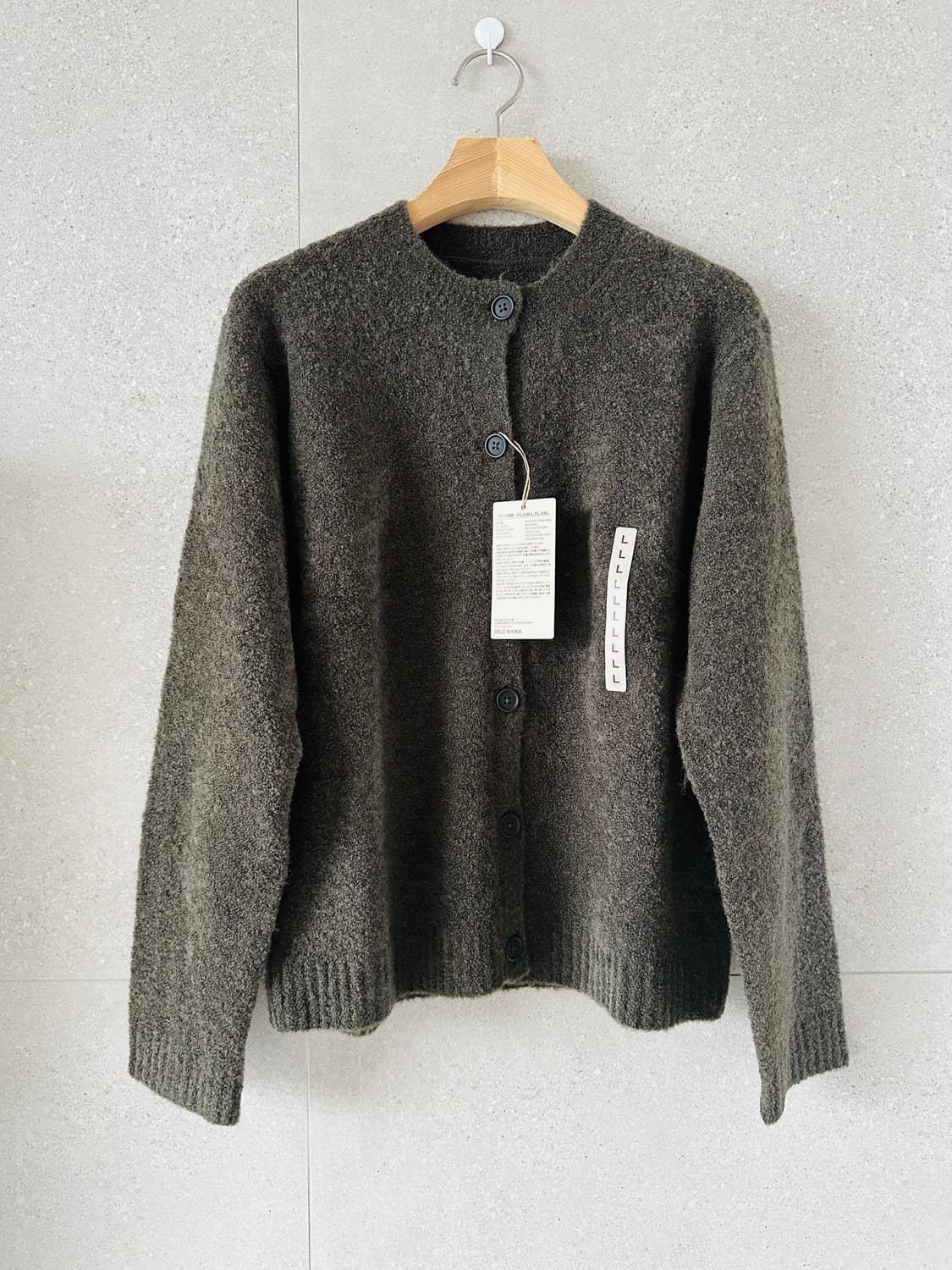 무인양품 무지 여성 울혼방 부클레 가디건 카키그린 L사이즈 새상품 무배 상품이미지1