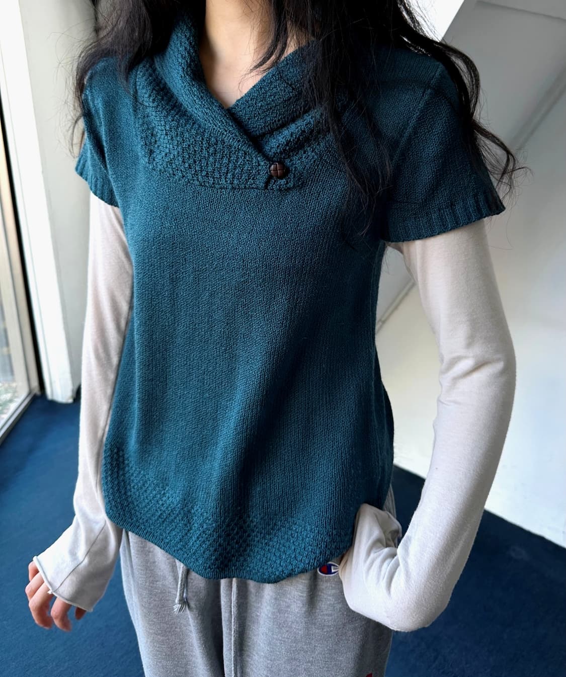 Shawl collar design knit top 상품이미지8