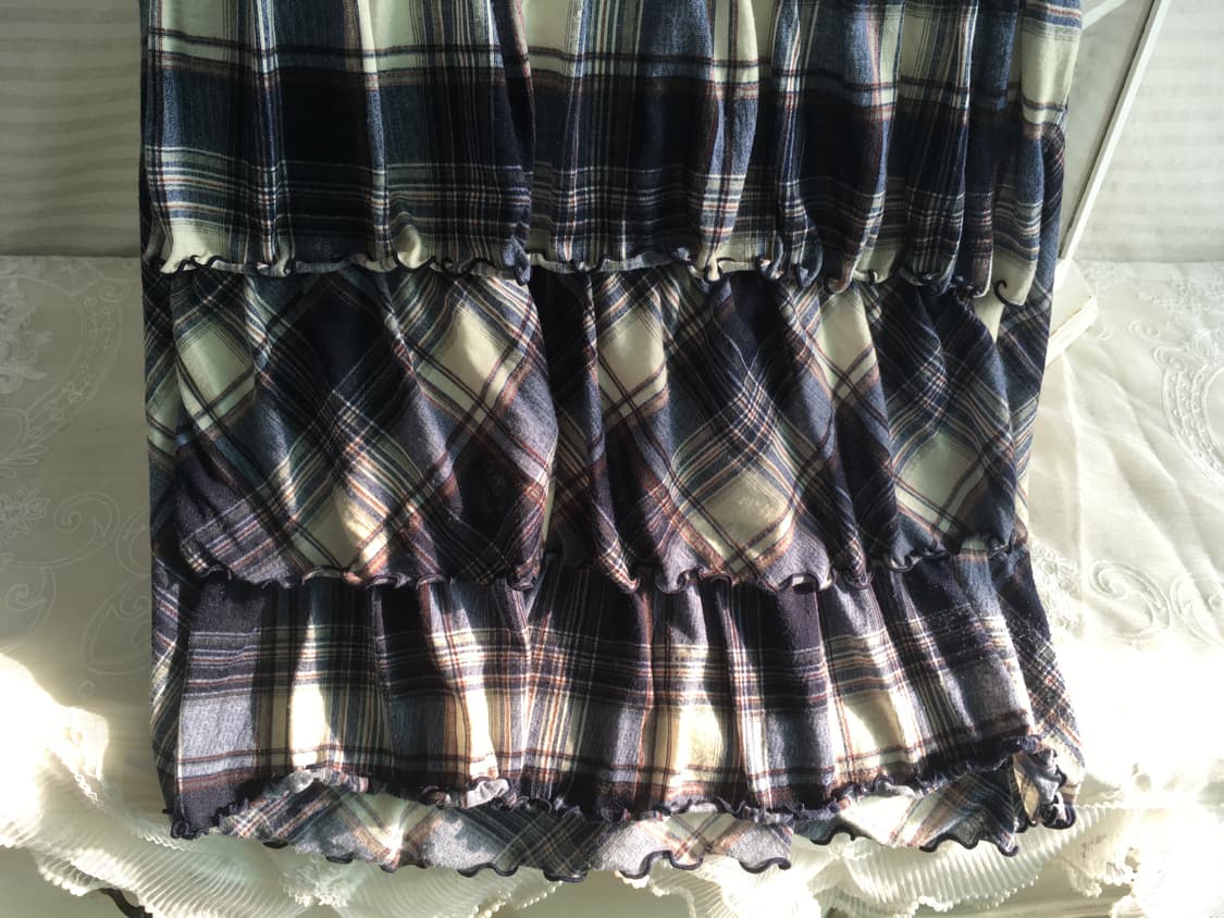 빈티지 블루 체크 캉캉 반팔 블라우스 상품이미지7