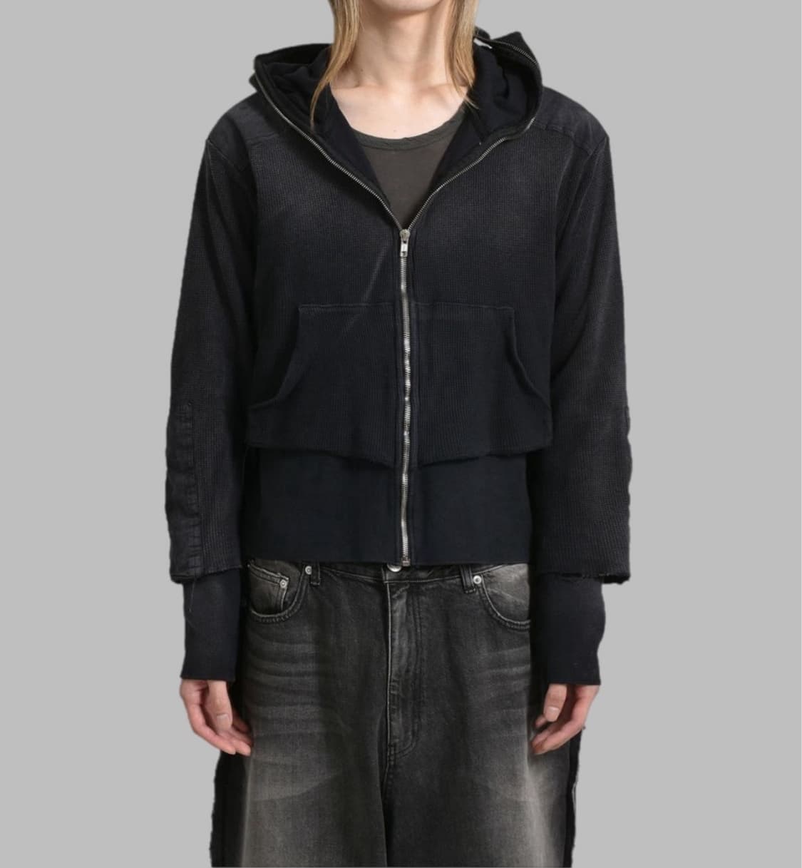 프로젝트 G/R 김프 와플 써멀 후드집업 블랙 상품이미지2