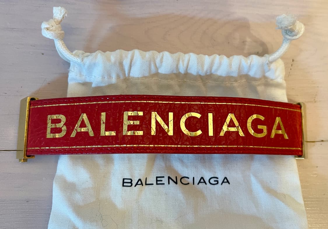 발렌시아가 Balenciaga 로고 커프 레더 팔찌 레드 M  상품이미지3