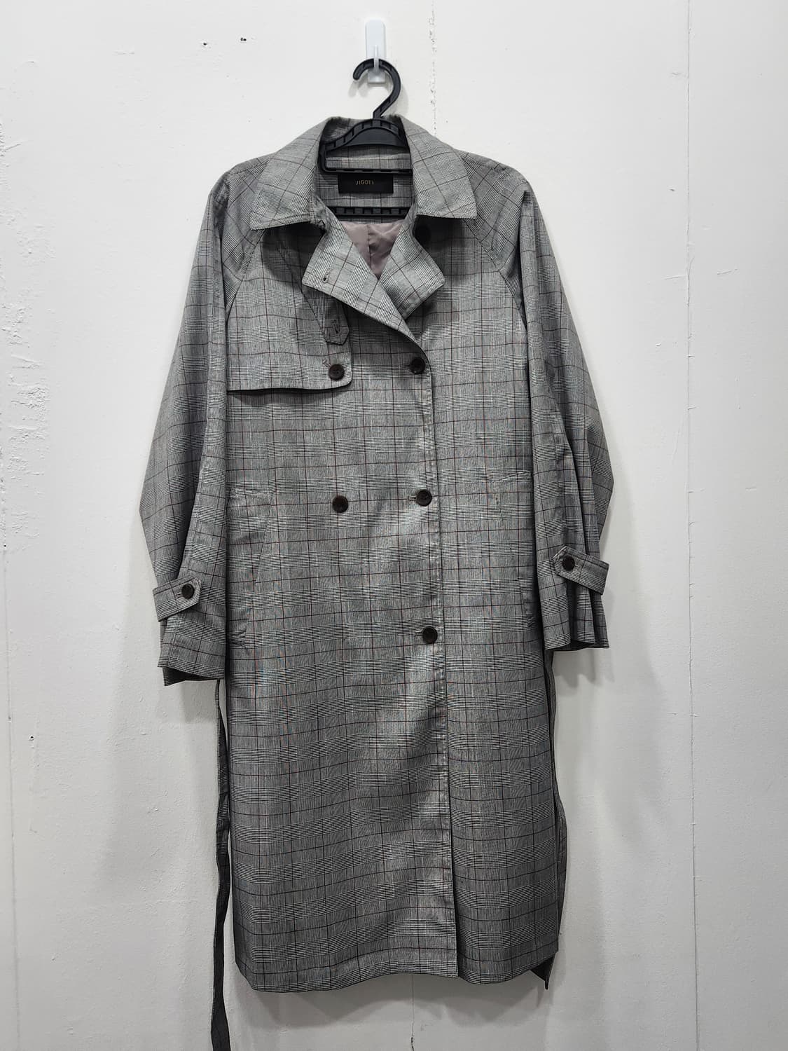[85] 지고트 그레이 체크 벨티드 트렌치코트 롱코트 85사이즈 상품이미지1