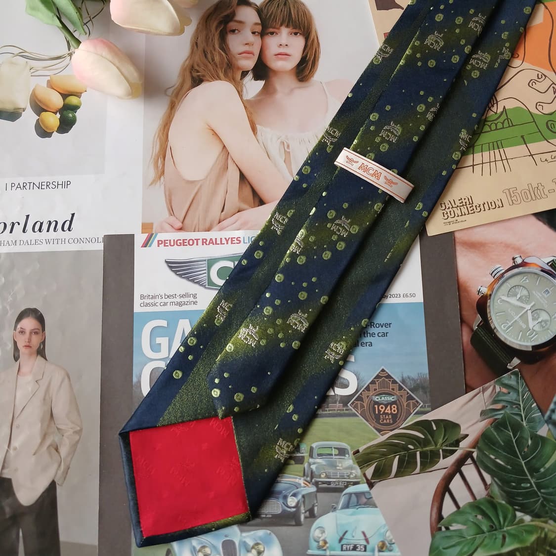 엠씨엠 실크 그린 로고 패턴 넥타이 9.1cm A+등급 A19636엠씨엠 상품이미지5