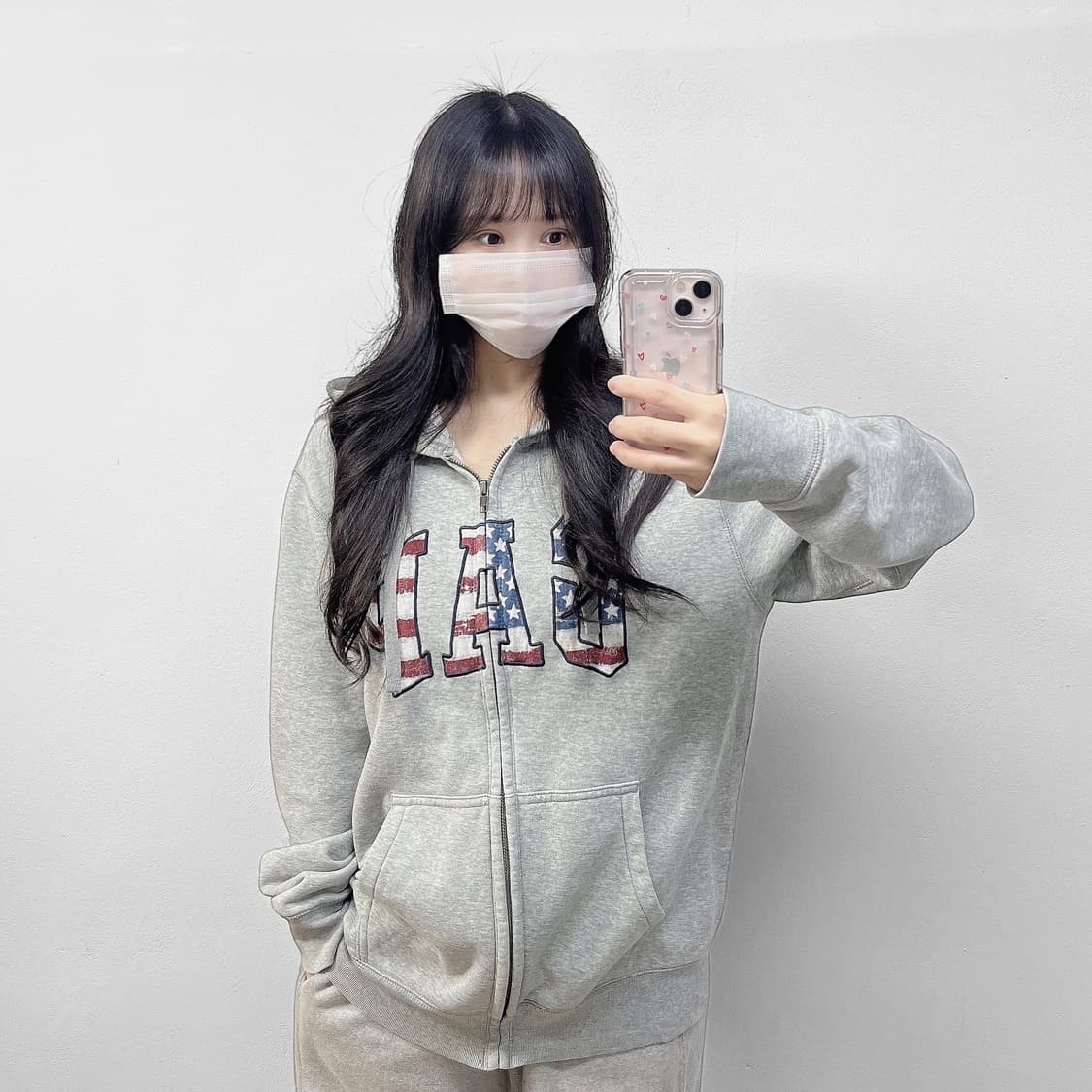 갭 Gap 스펠 로고 후드집업 그레이 상품이미지1