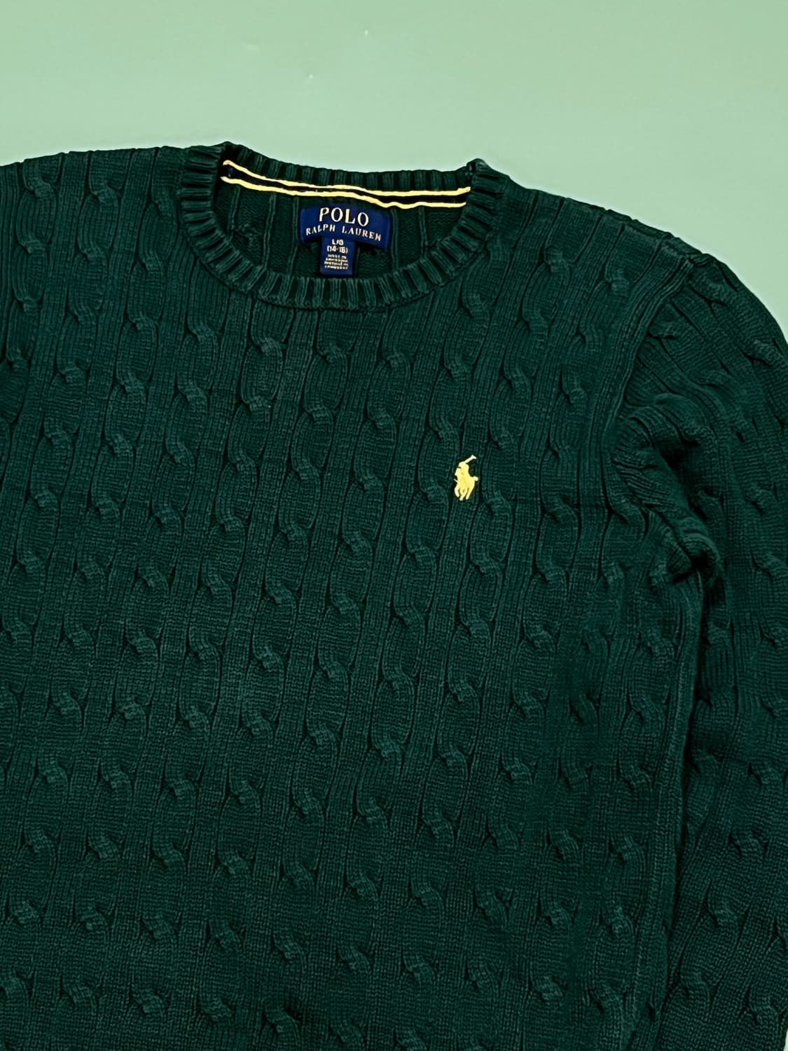 (L) 폴로 랄프로렌 주니어/우먼스 꽈배기 케이블 니트 그린 상품이미지3