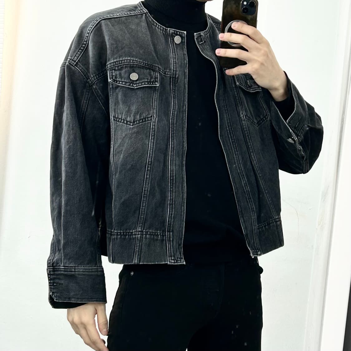 트리밍버드 원버튼 데님 셋업 자켓 상품이미지4