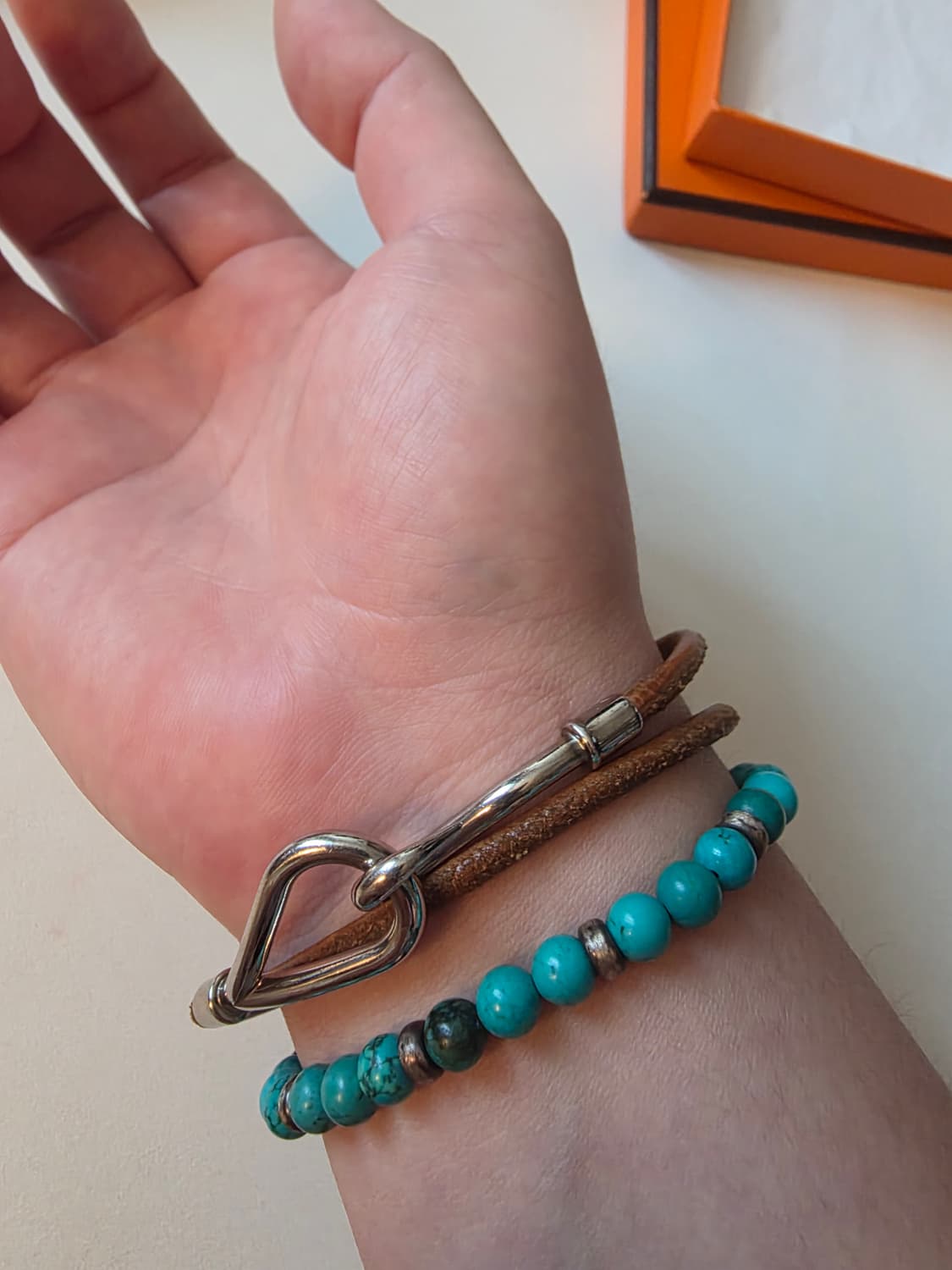 [43] 에르메스 Hermes 후크 점보 더블 팔찌(초커) 브라운/실버 상품이미지4