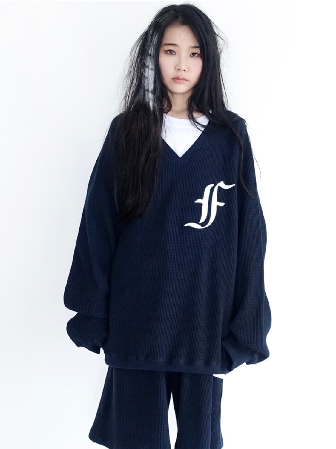 샵페어리 와플 맨투맨 네이비 상품이미지1