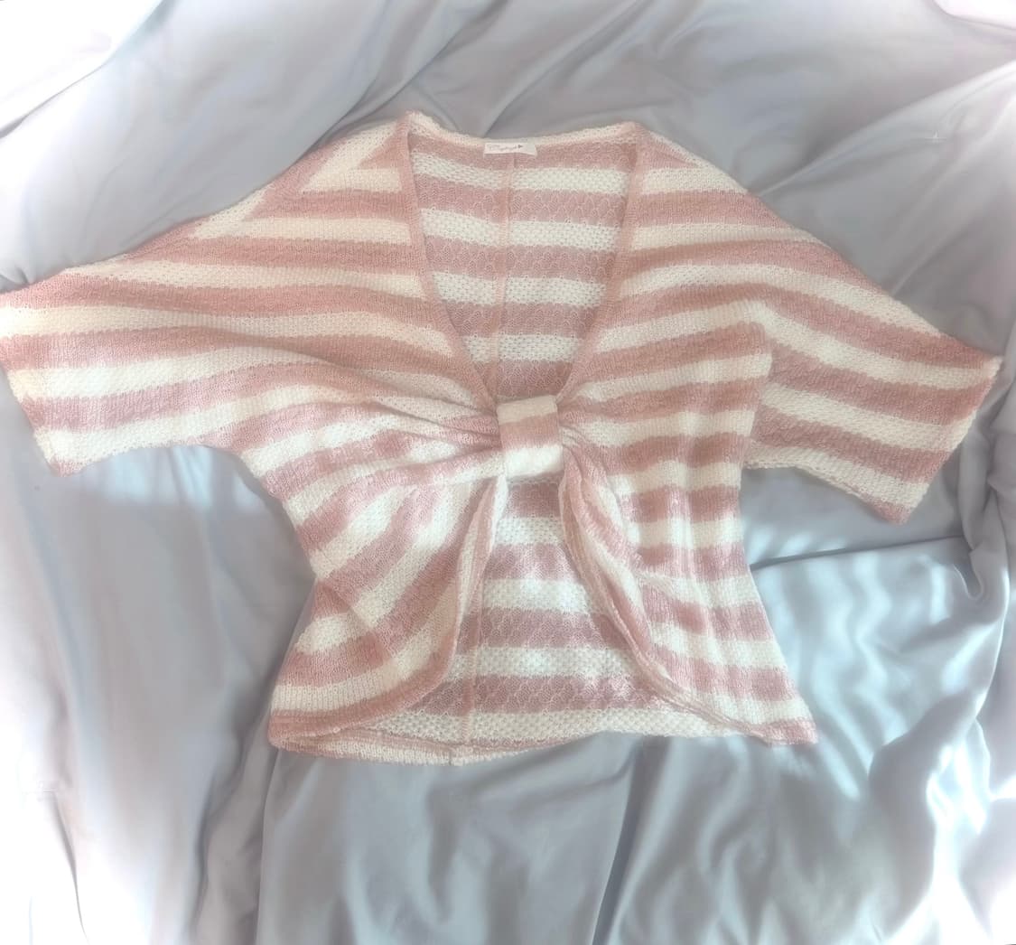 빈티지 딸기 리본 스트라이프 크로셰 니트 고전 히메갸루 라떼갸루 로리타 상품이미지2