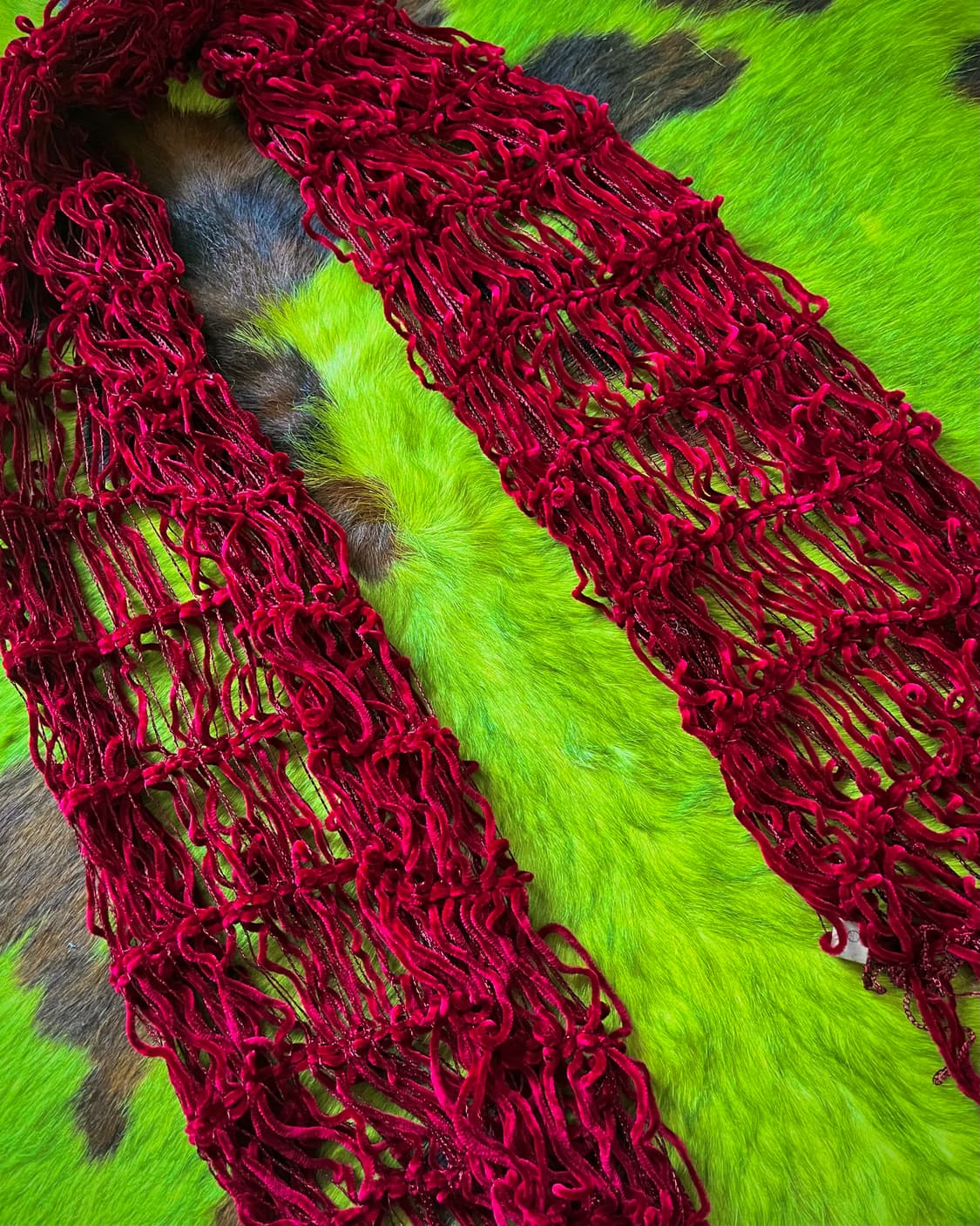 JPN Vintage Velour Mesh Fringe Muffler 상품이미지5