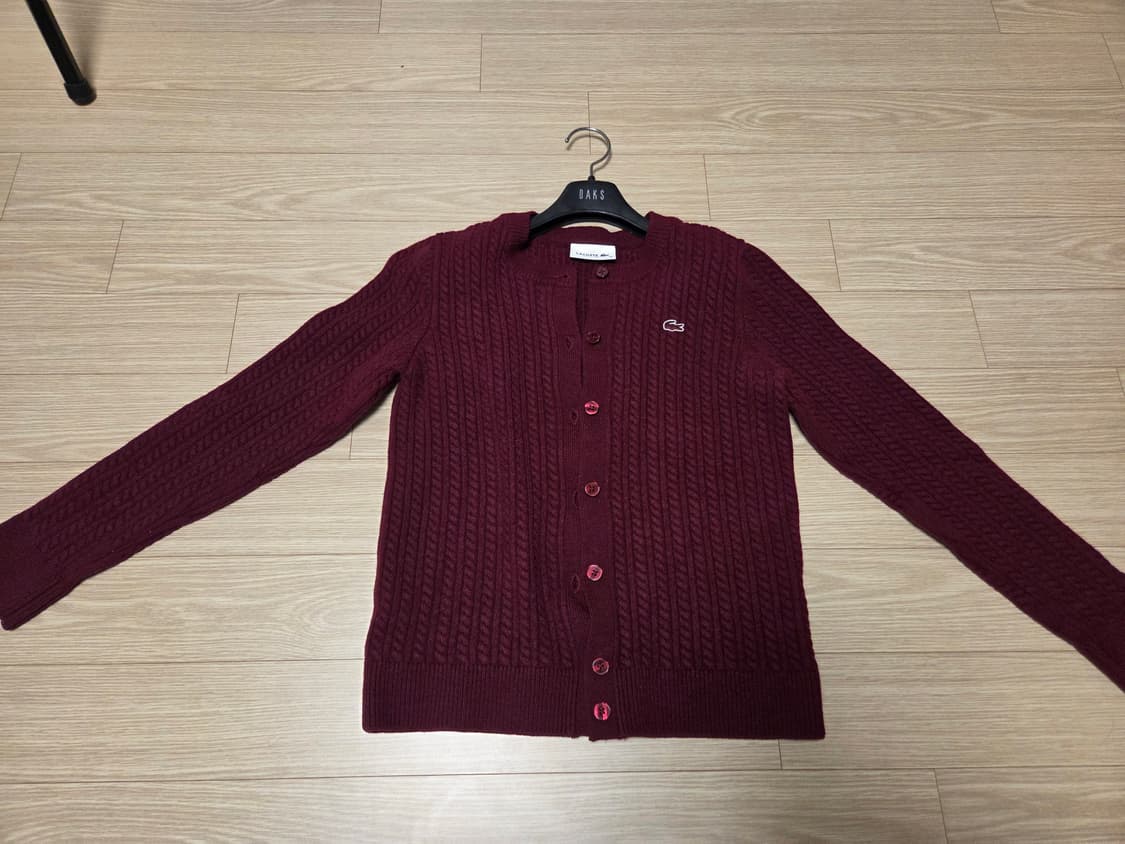 라코스테 케이블 니트 가디건 버건디 상품이미지2