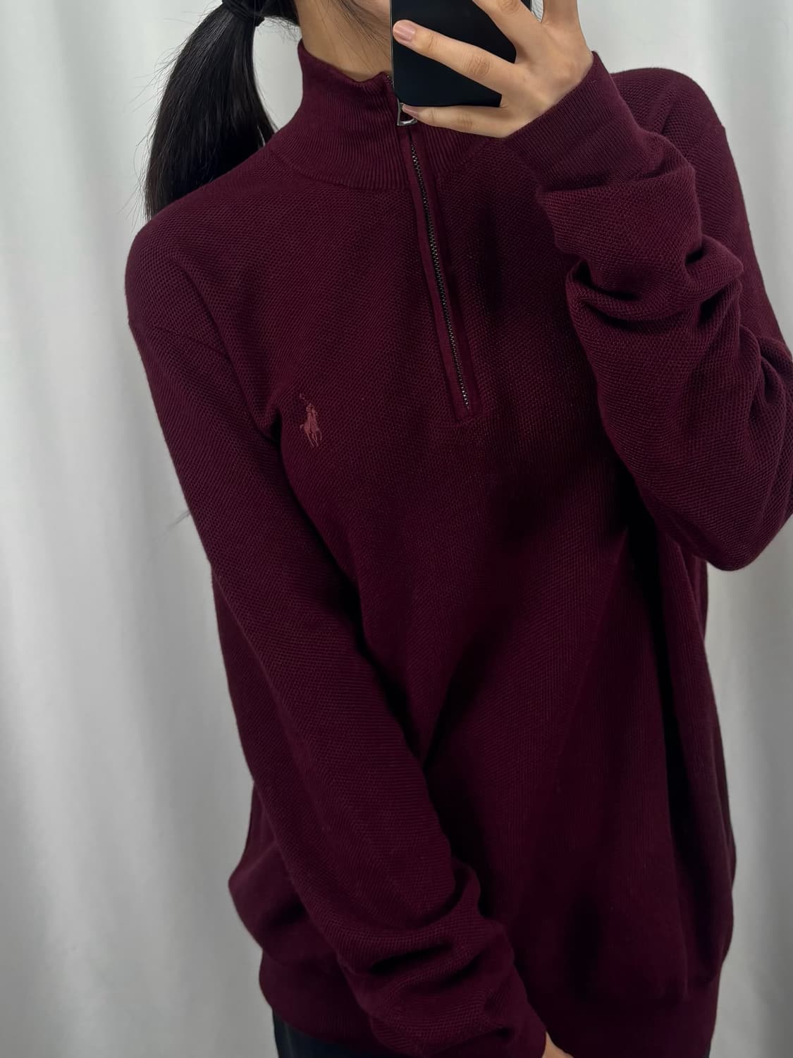 폴로 버건디 피마코튼 하프집업 니트 상품이미지1