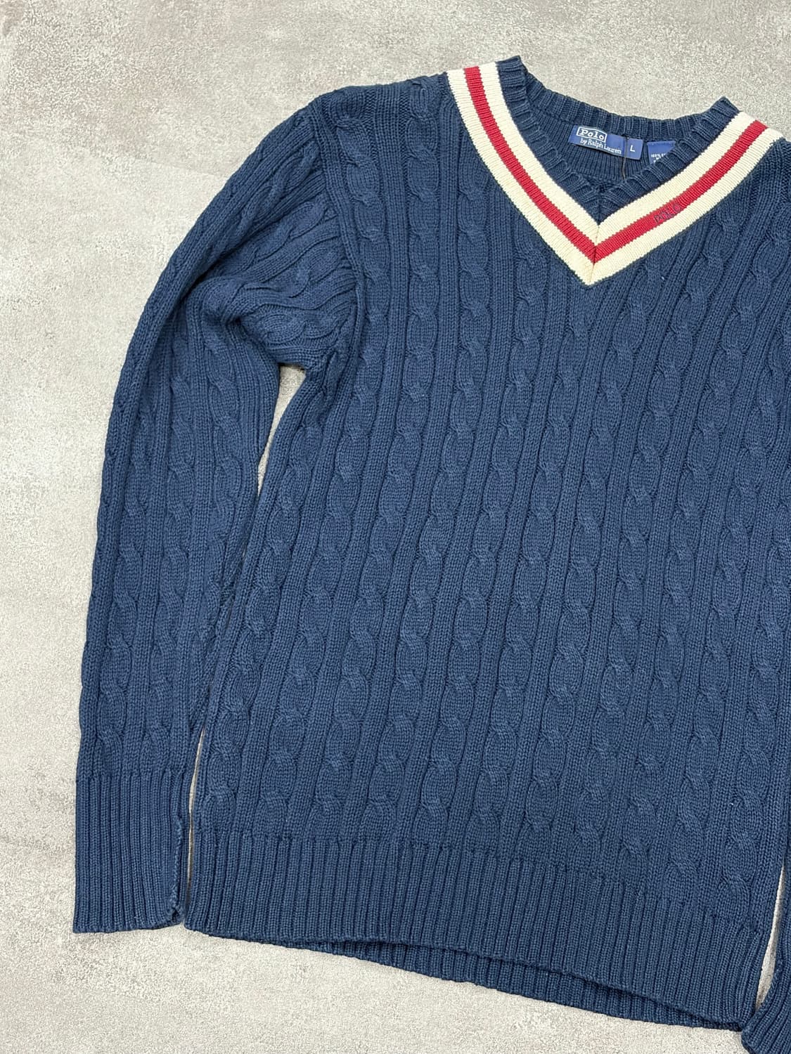 폴로 랄프로렌 네이비 꽈배기 V넥 니트 상품이미지3