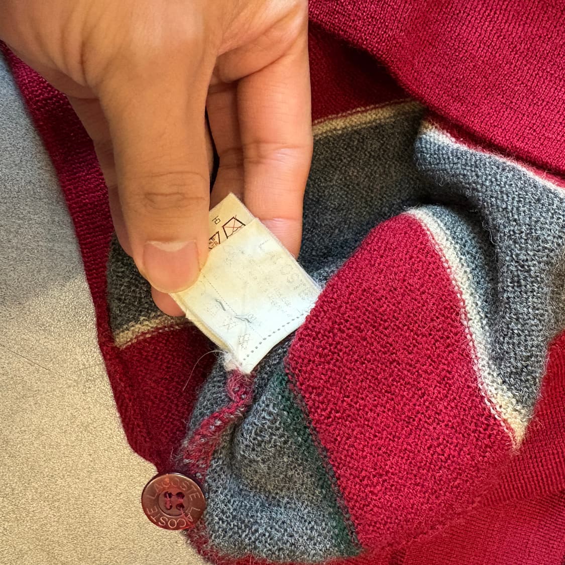 라코스테 그레이 , 버건디 스트라이프 울 가디건 자켓 해 상품이미지8