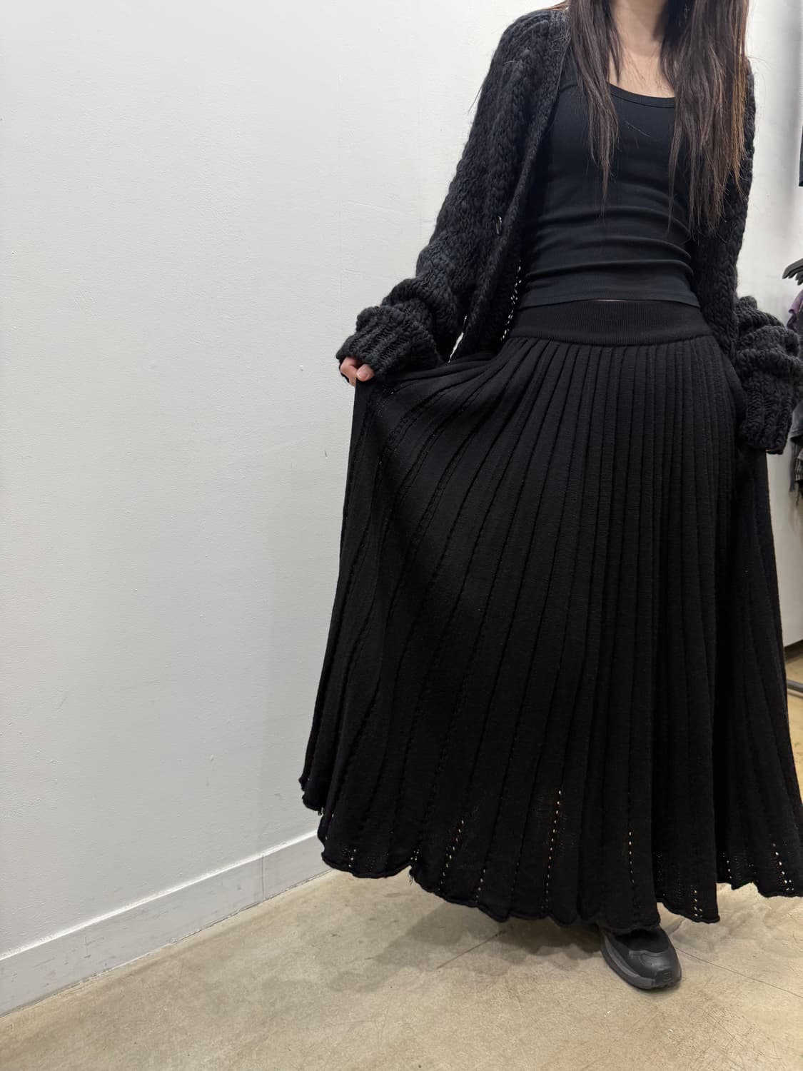 꼼데가르송 robe de chambre 울 플리츠 펀칭 롱 스커트 상품이미지3