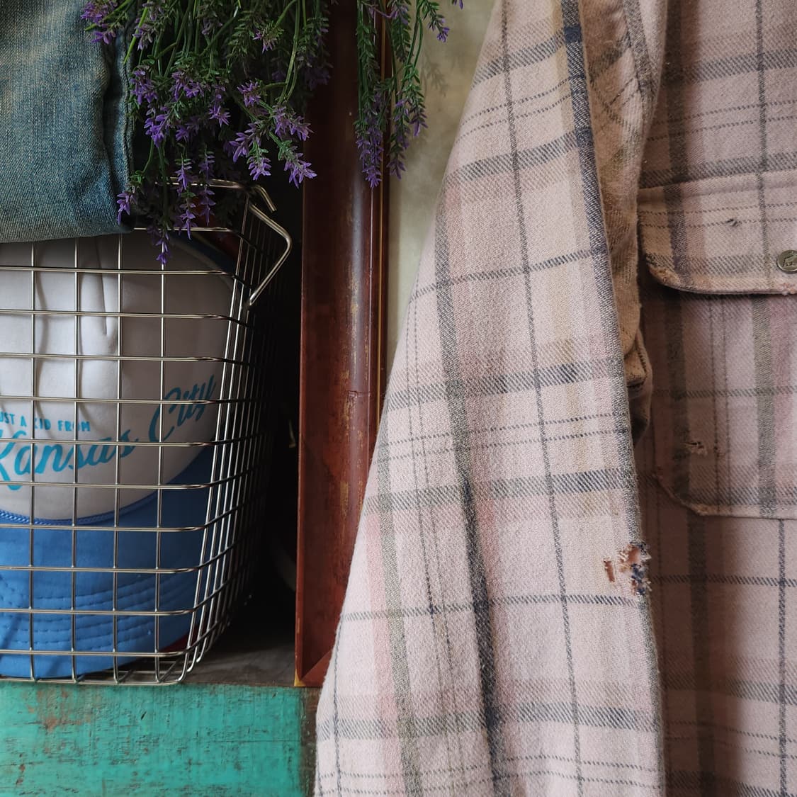 90s 빈티지 체크셔츠 헤비 플란넬 워크셔츠 썬페이딩 핑크 L 상품이미지6