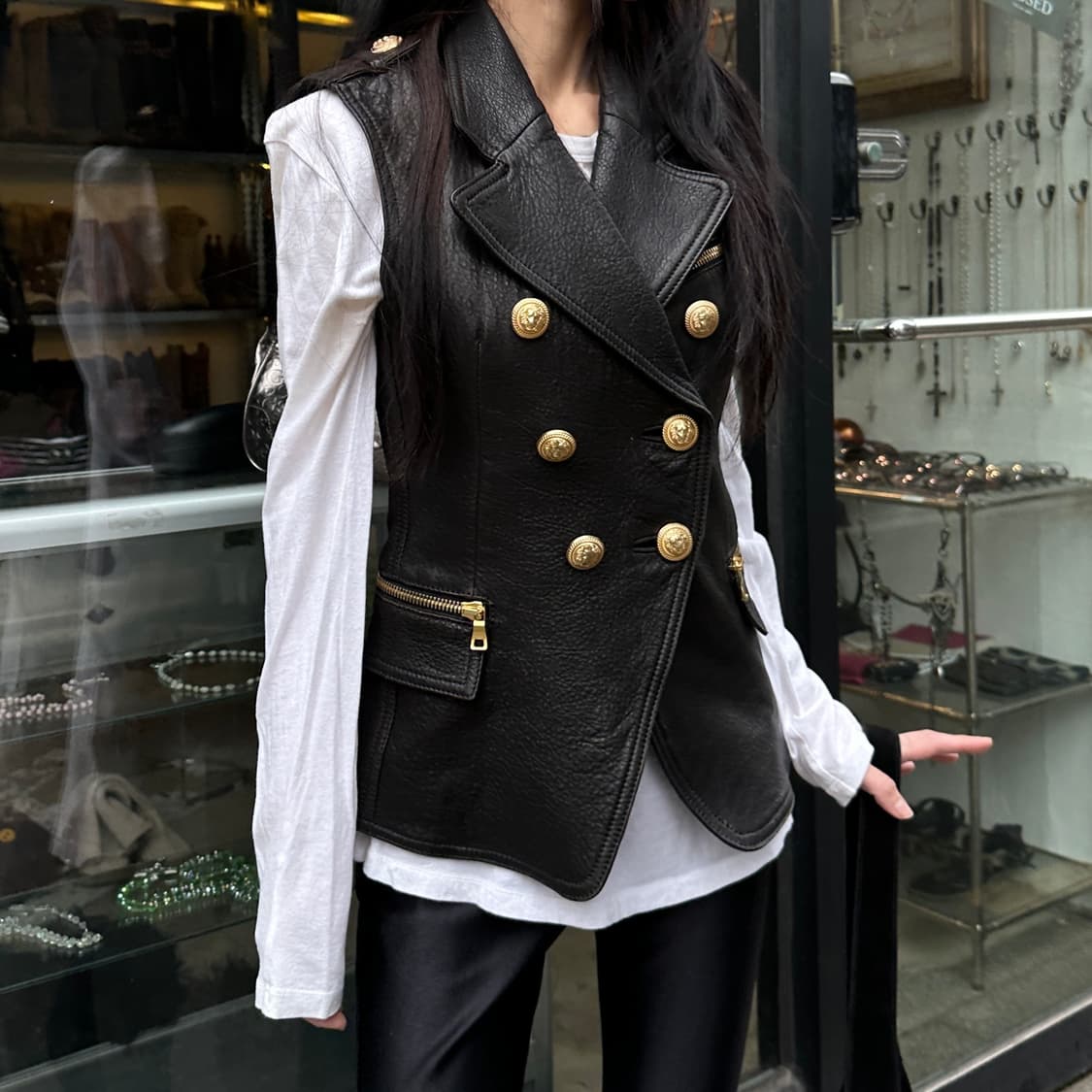 (레어) 2010 아카이브 발망 가죽 나폴레옹 버튼 베스트 상품이미지5