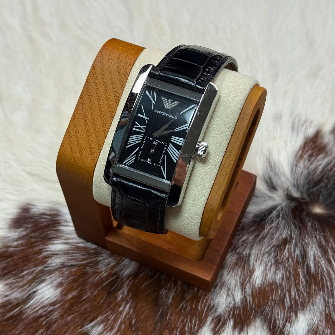 빈티지 엠포리오 아르마니 사각 가죽 시계 블랙 상품이미지1