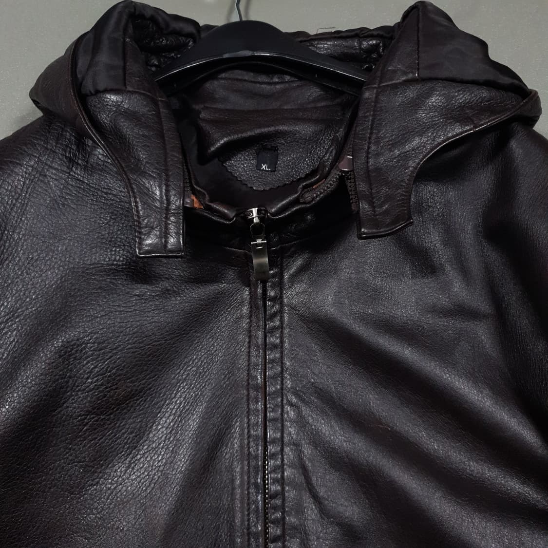 실측 M) 빈티지 양가죽 램스킨 엘보 디테일 레더 후드 자켓 브라운 상품이미지2