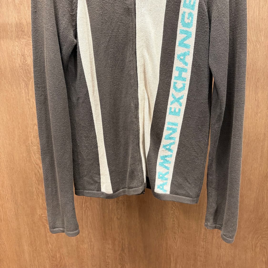 아르마니 익스체인지 니트 후드 집업 자켓 배색 직조 로고 디테일 브라운 상품이미지5