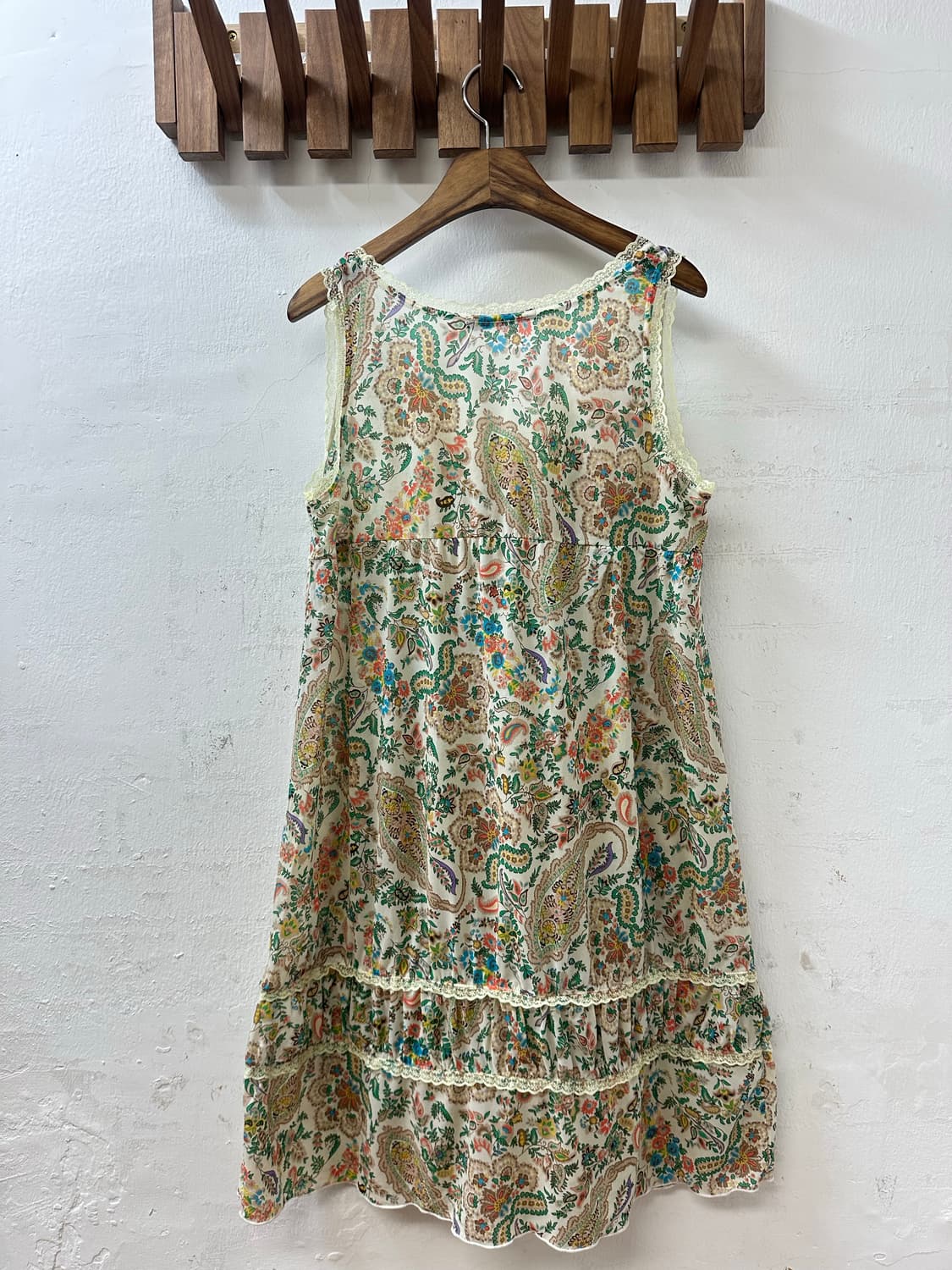 일본빈티지 에스타콧estacot페이즐리 레이스 스트링 슬리브리스 원피스 상품이미지5